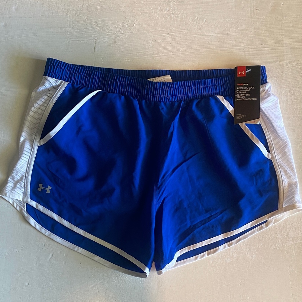 NWT Under Armour Women’s Blue Athletic Run Shorts with White Trim